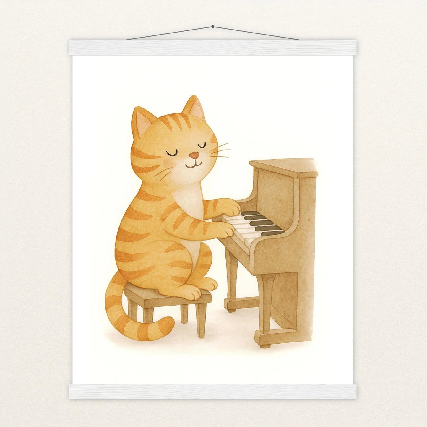 Kira die Katze - Motiv: "Klavier" Poster mit Leisten von tinylearner