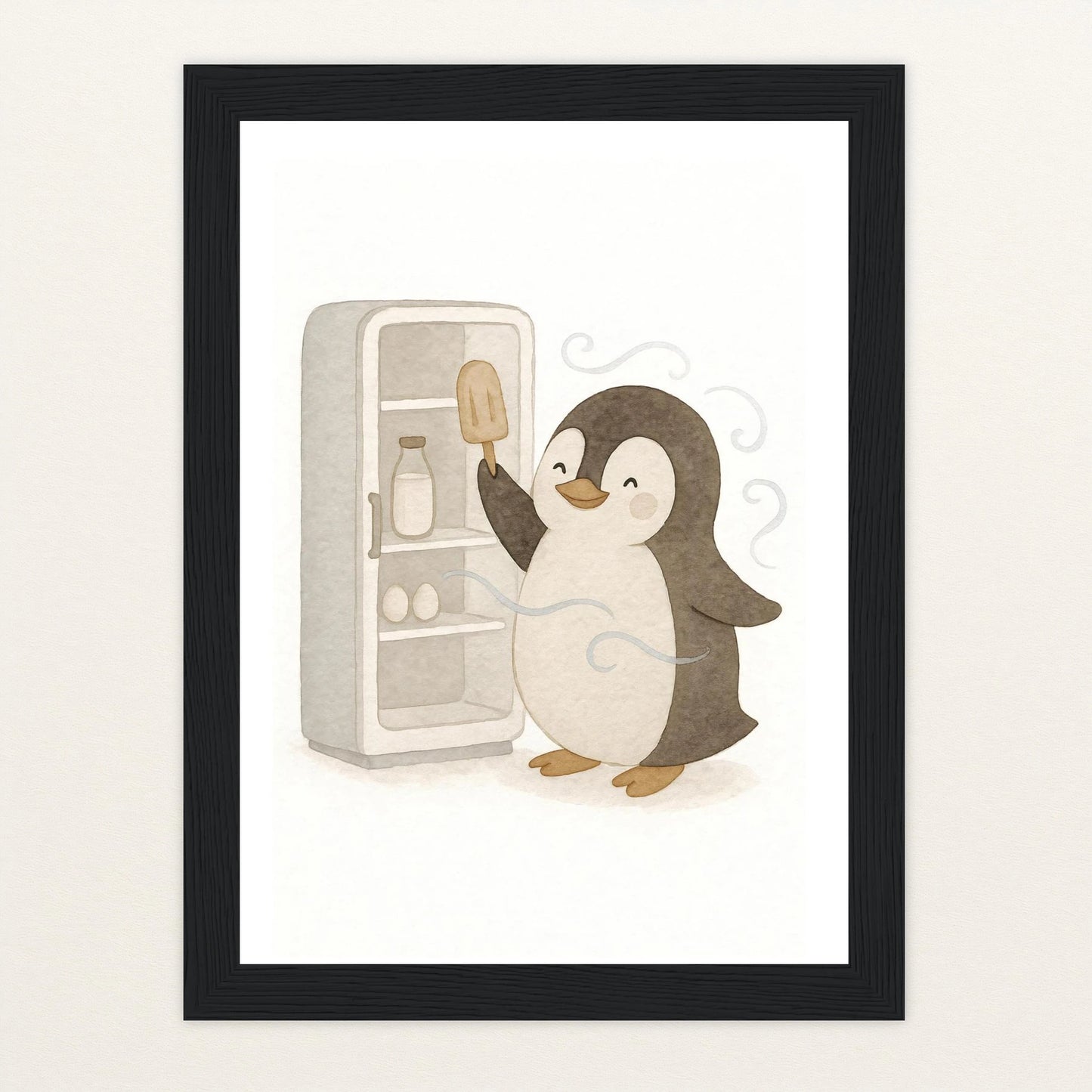 Pia der Pinguin - Motiv: "Eis" Poster mit Holzrahmen von tinylearner