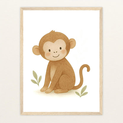 Aki der Affe Poster mit Holzrahmen von tinylearner