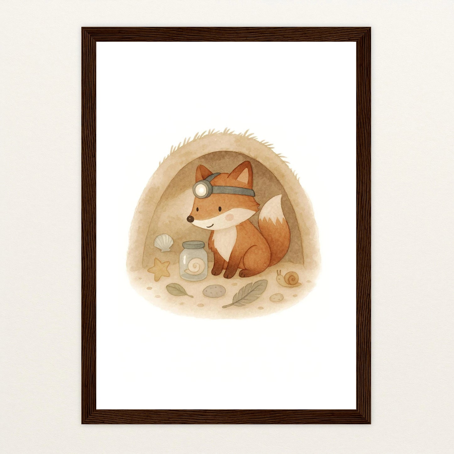 Finnegan der Fuchs - Motiv: "Höhle" Poster mit Holzrahmen von tinylearner