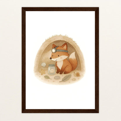 Finnegan der Fuchs - Motiv: "Höhle" Poster mit Holzrahmen von tinylearner