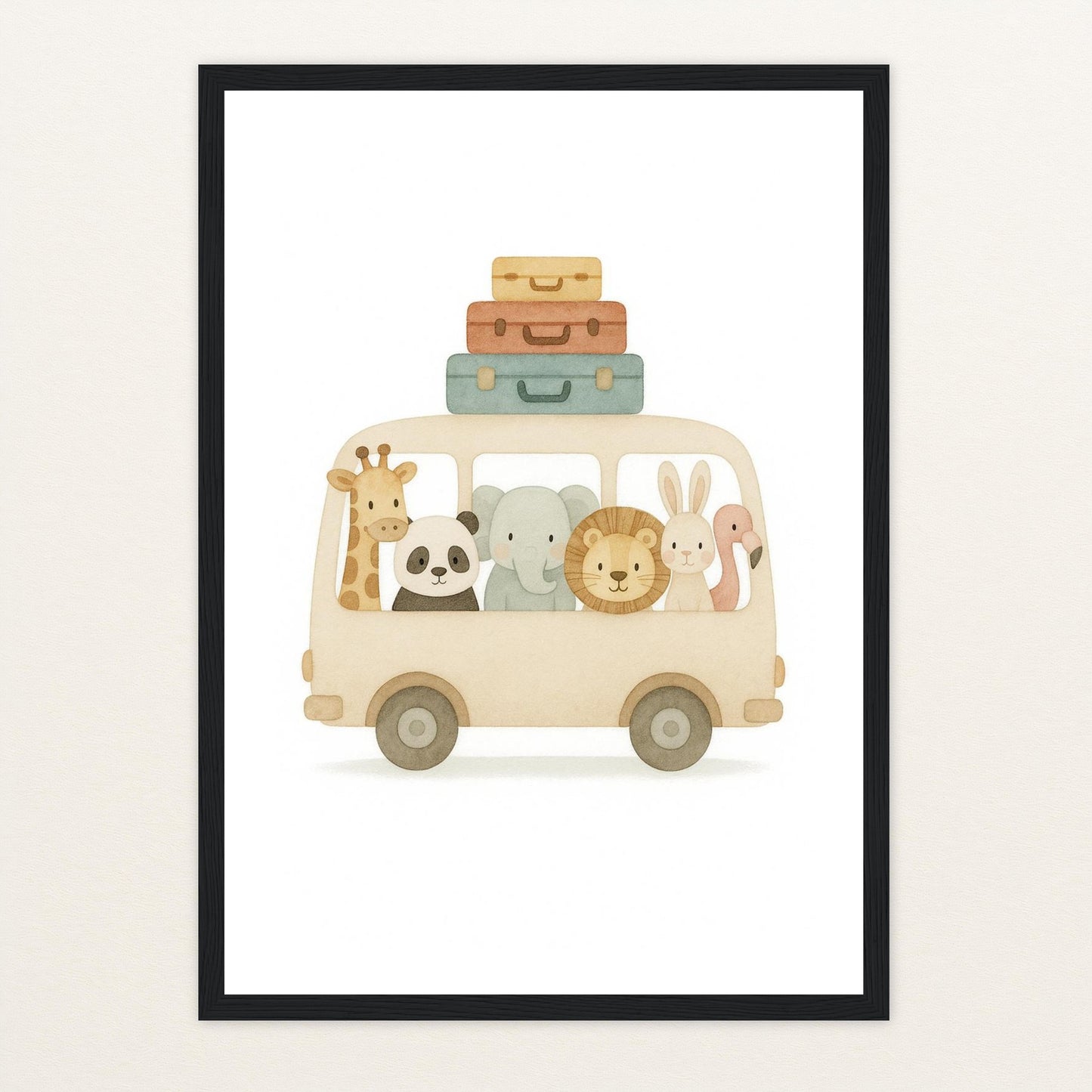 Tierfreunde - Motiv: "Reisebus" Poster mit Holzrahmen von tinylearner