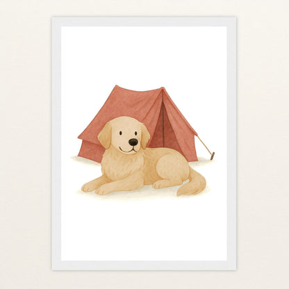 Hugo der Hund - Motiv: "Zelt" Poster mit Holzrahmen von tinylearner