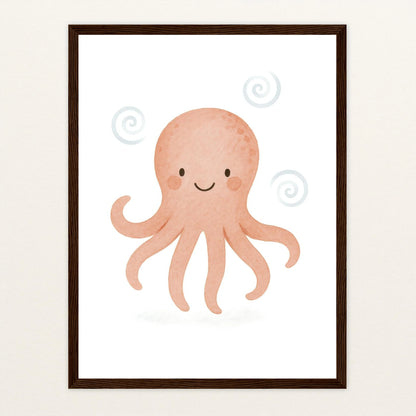 Tilli der Tintenfisch Poster mit Holzrahmen von tinylearner