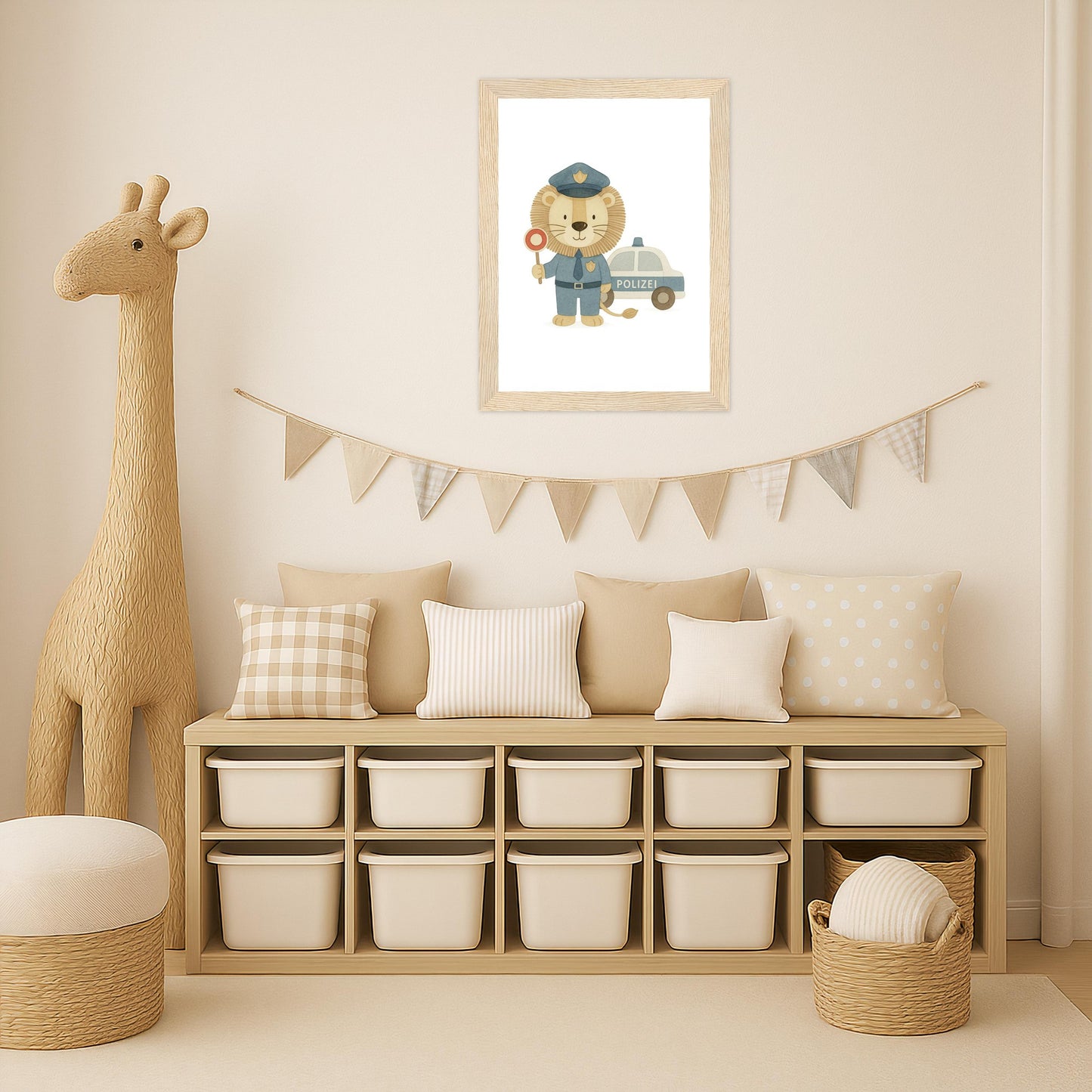 Leo der Löwe - Motiv: "Polizei" Poster mit Holzrahmen von tinylearner
