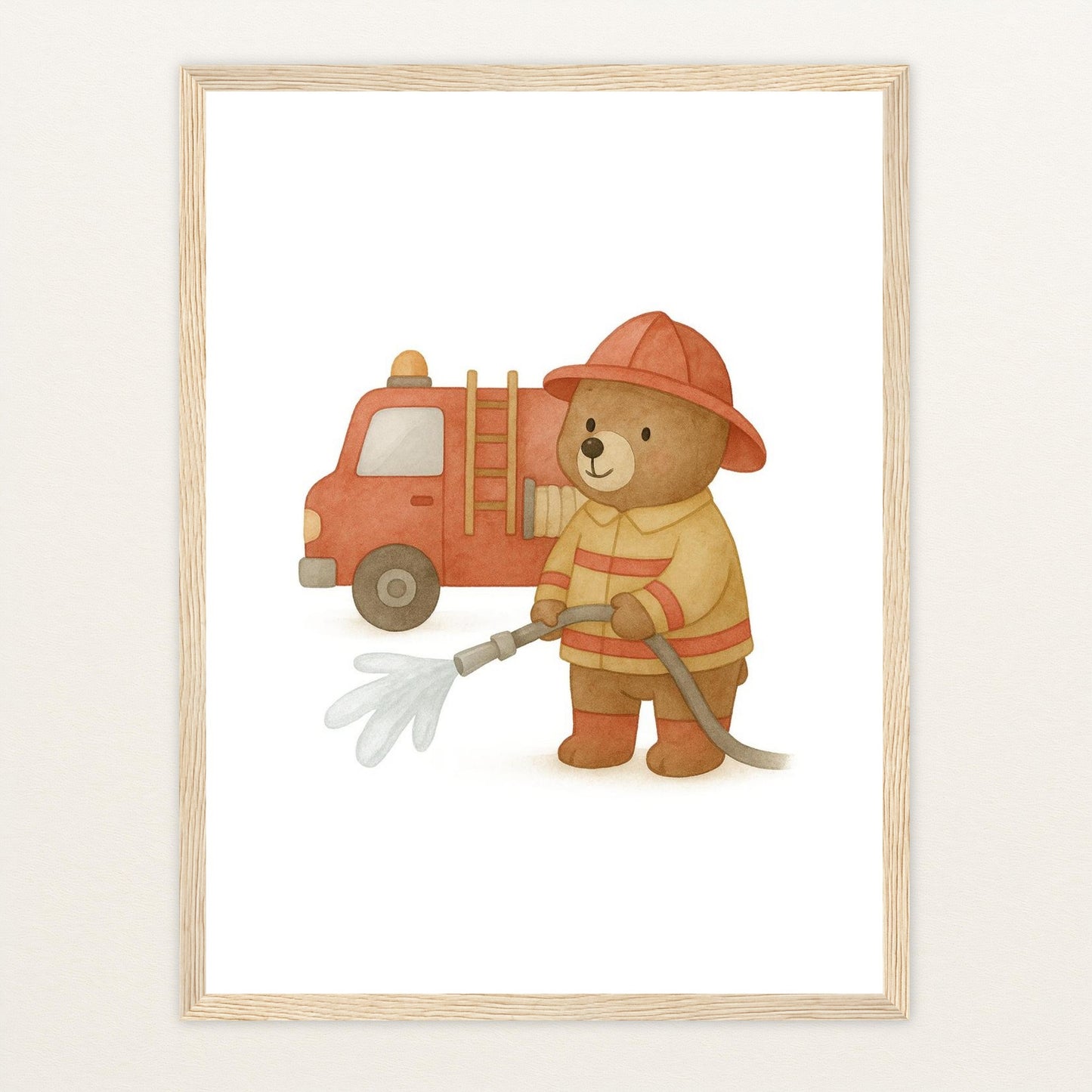 Balu der Bär - Motiv: "Feuerwehr" Poster mit Holzrahmen von tinylearner