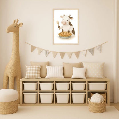 Klara die Kuh - Motiv: "Kuchen" Poster mit Holzrahmen von tinylearner