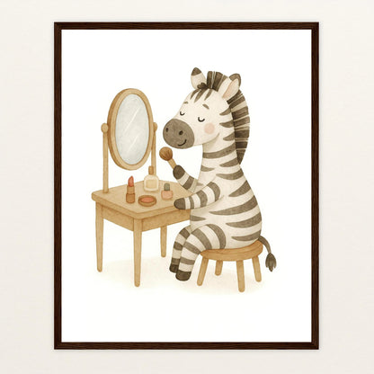Zinni das Zebra - Motiv: "Schminken" Poster mit Holzrahmen von tinylearner