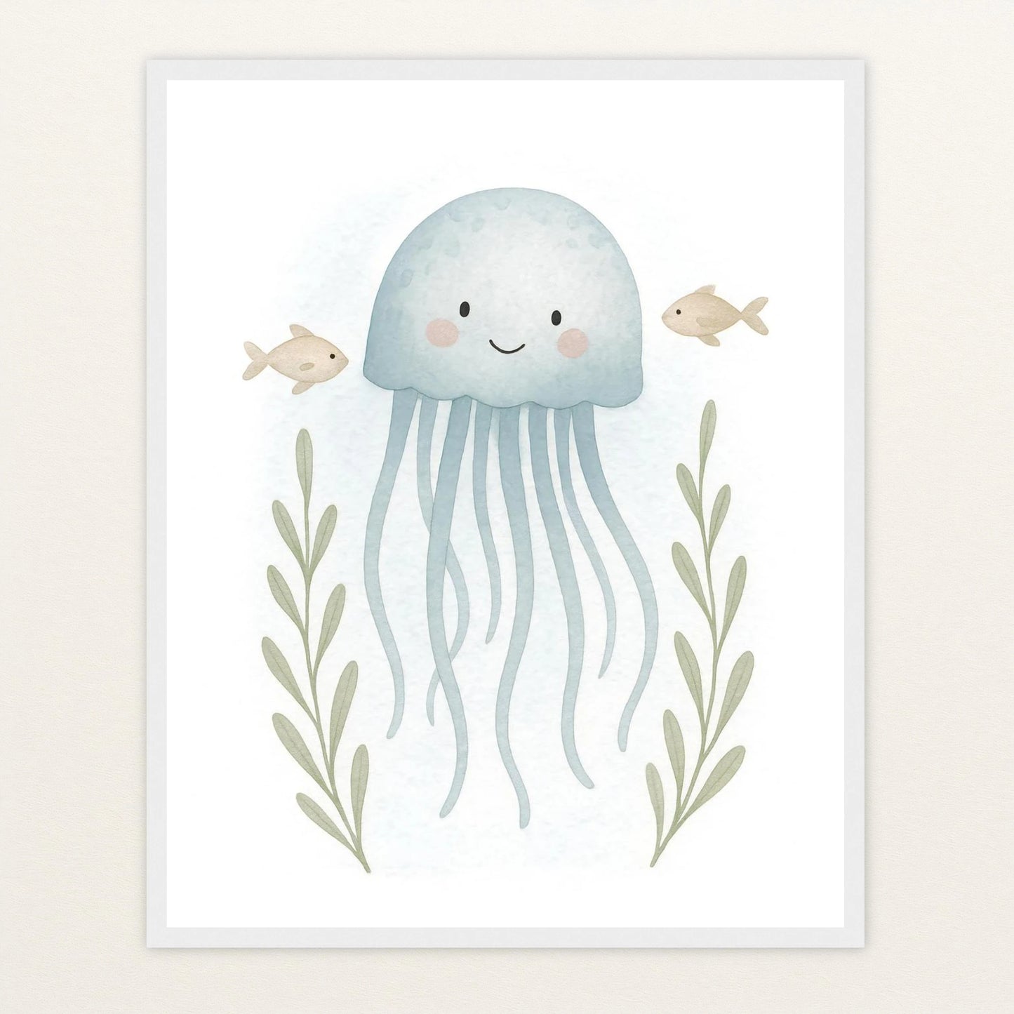 Quinn die Qualle Poster mit Holzrahmen von tinylearner