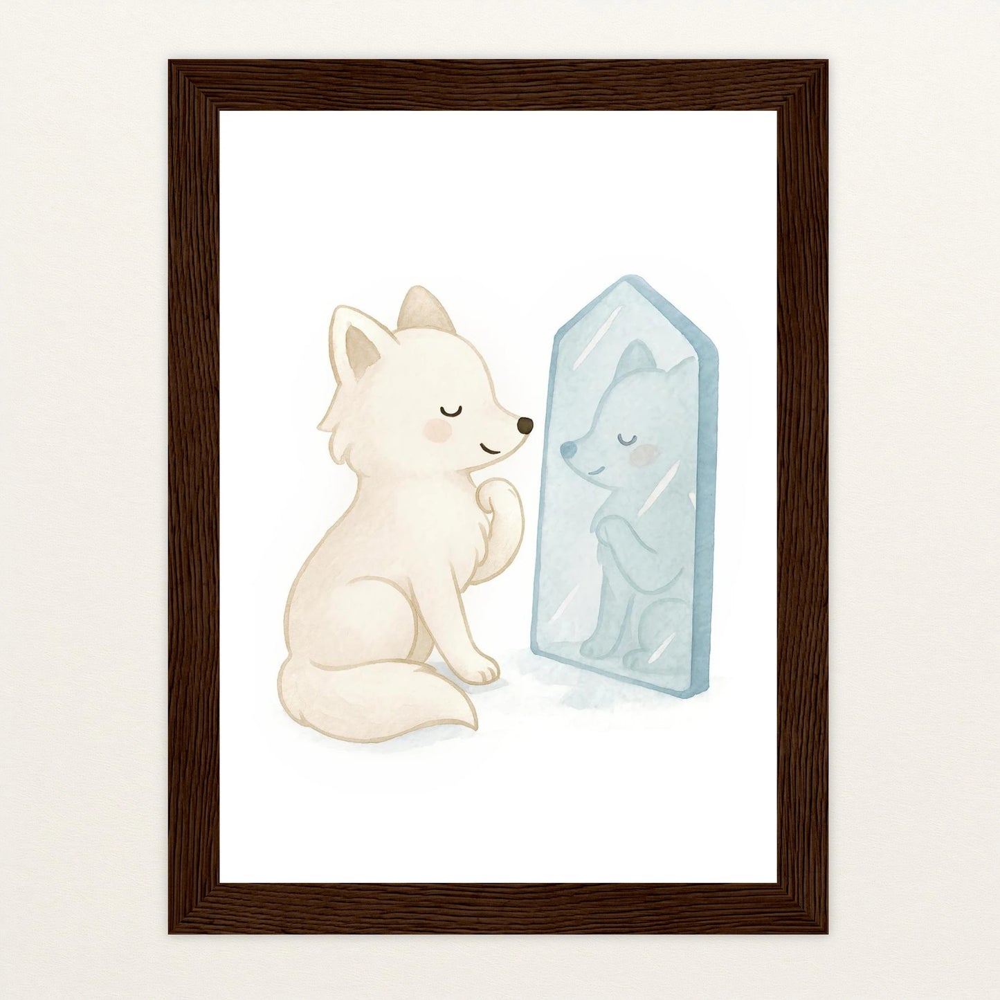 Pino der Polarfuchs - Motiv: "Spiegel" Poster mit Holzrahmen von tinylearner