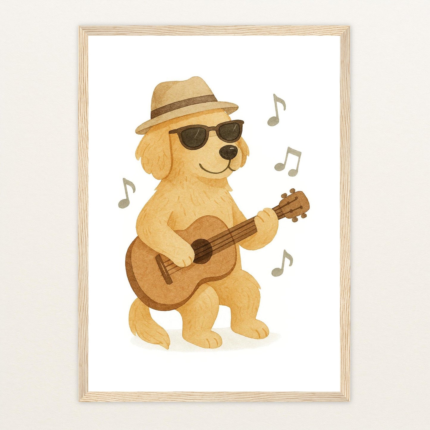 Hugo der Hund - Motiv: "Gitarre" Poster mit Holzrahmen von tinylearner