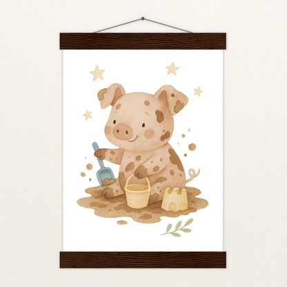 Susi das Schwein - Motiv: "Sandkasten" Poster mit Leisten von tinylearner
