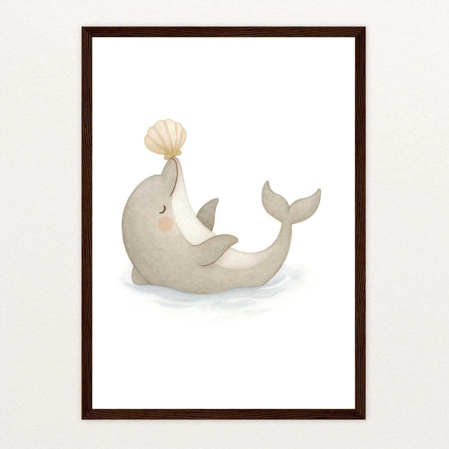 Dora der Delfin - Motiv: "Muschel" Poster mit Holzrahmen von tinylearner