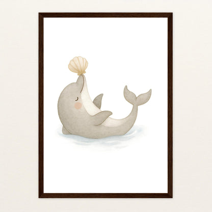 Dora der Delfin - Motiv: "Muschel" Poster mit Holzrahmen von tinylearner
