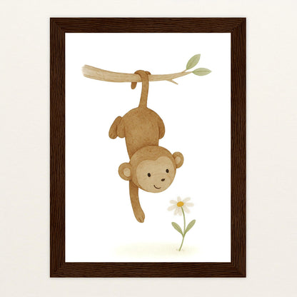 Aki der Affe - Motiv: "Gänseblümchen" Poster mit Holzrahmen von tinylearner