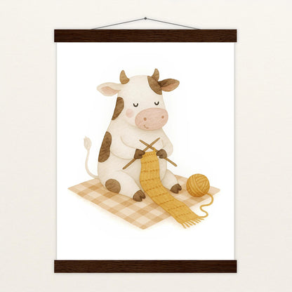 Klara die Kuh - Motiv: "Häkeln" Poster mit Leisten von tinylearner