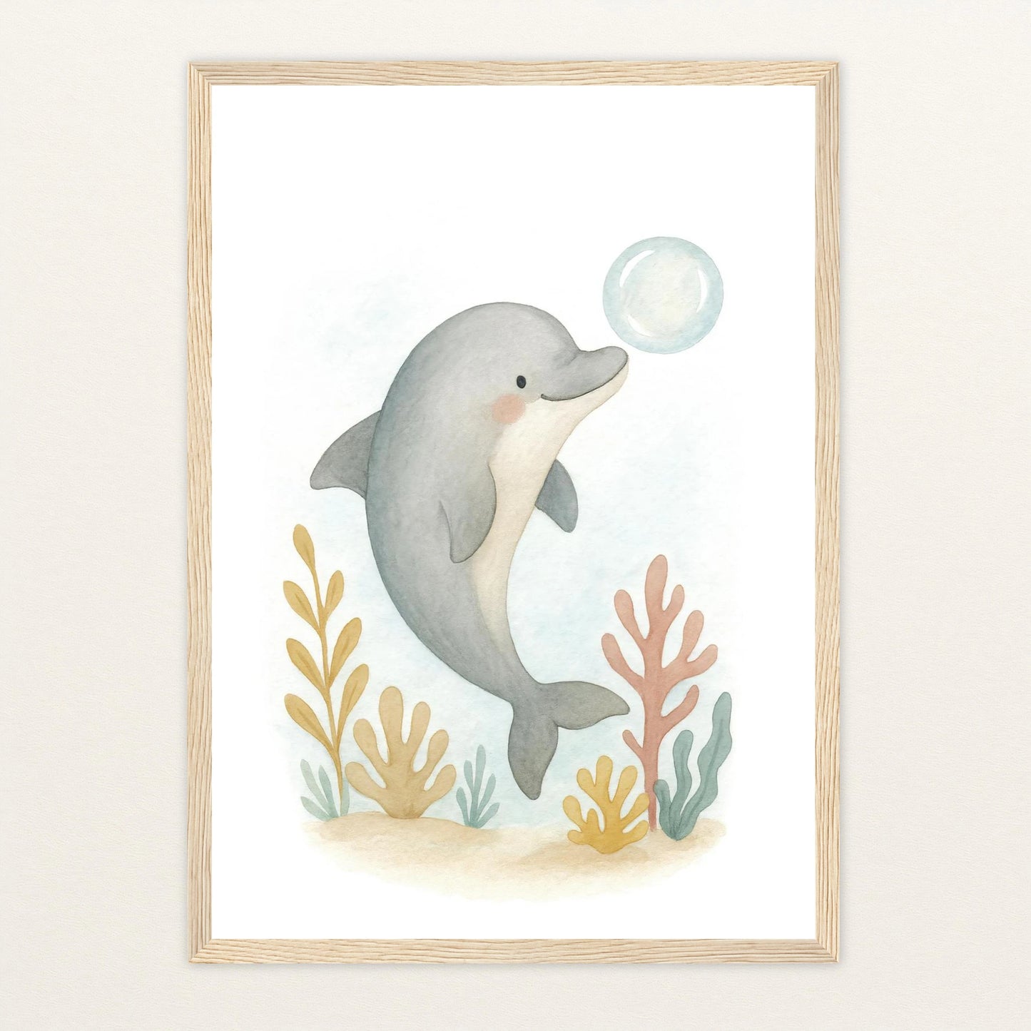 Dora der Delfin - Motiv: "Luftblase" Poster mit Holzrahmen von tinylearner