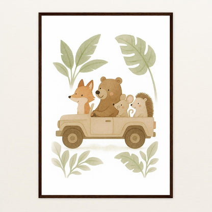 Tierfreunde - Motiv: "Safari" Poster mit Holzrahmen von tinylearner