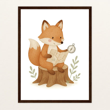 Finnegan der Fuchs - Motiv: "Abenteuerlust" Poster mit Holzrahmen von tinylearner