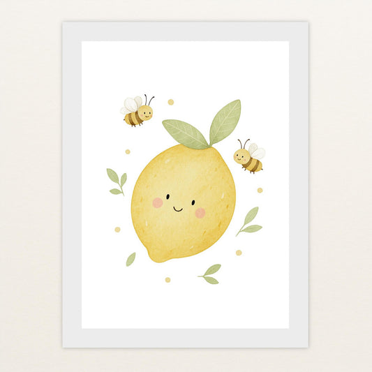 Obst: Zitrone Poster mit Holzrahmen von tinylearner