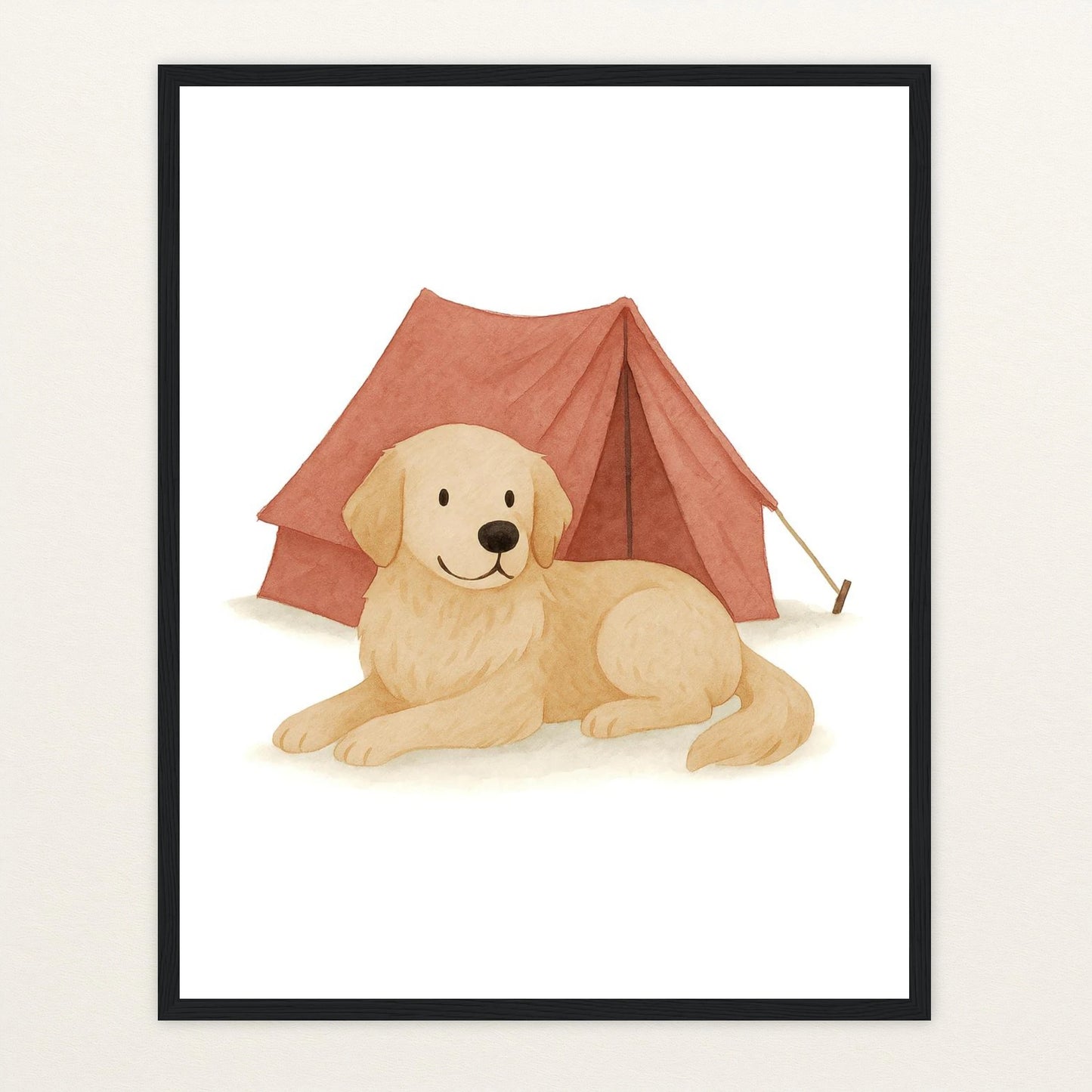 Hugo der Hund - Motiv: "Zelt" Poster mit Holzrahmen von tinylearner