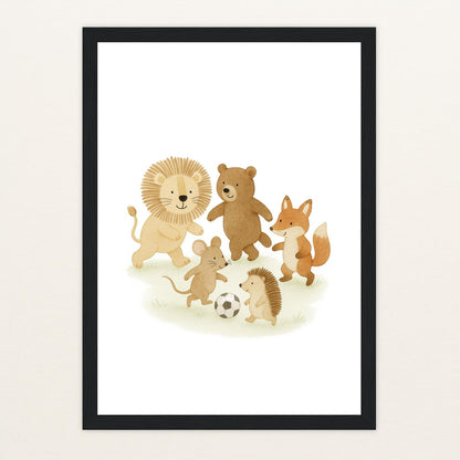 Tierfreunde - Motiv: "Fußball" Poster mit Holzrahmen von tinylearner