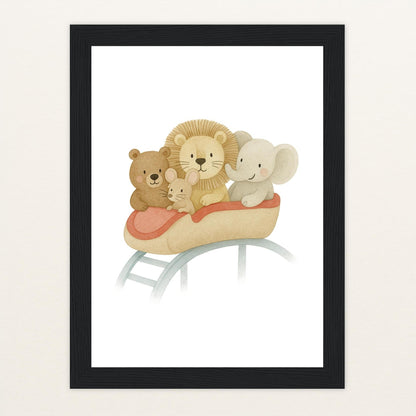 Tierfreunde - Motiv: "Achterbahn" Poster mit Holzrahmen von tinylearner