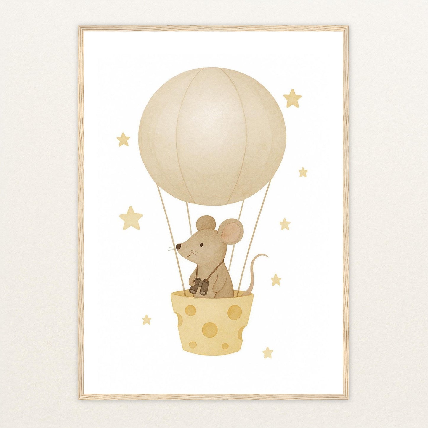 Mimi die Maus - Motiv: "Heißluftballon" Poster mit Holzrahmen von tinylearner