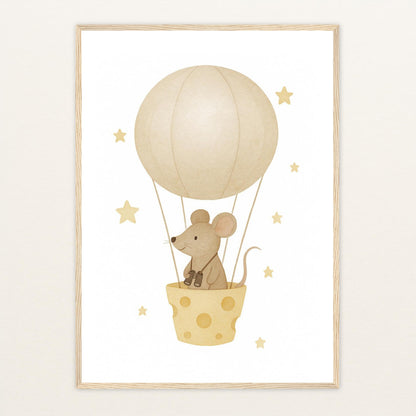 Mimi die Maus - Motiv: "Heißluftballon" Poster mit Holzrahmen von tinylearner