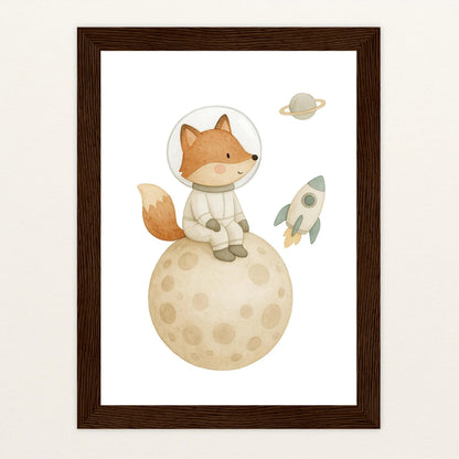 Finnegan der Fuchs - Motiv: "Astronaut" Poster mit Holzrahmen von tinylearner