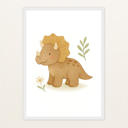 Dinosaurier Triceratops Poster mit Holzrahmen von tinylearner
