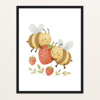 Bibi die Biene - Motiv: "Erdbeere" Poster mit Holzrahmen von tinylearner
