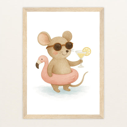 Mimi die Maus - Motiv: "Pooltag" Poster mit Holzrahmen von tinylearner