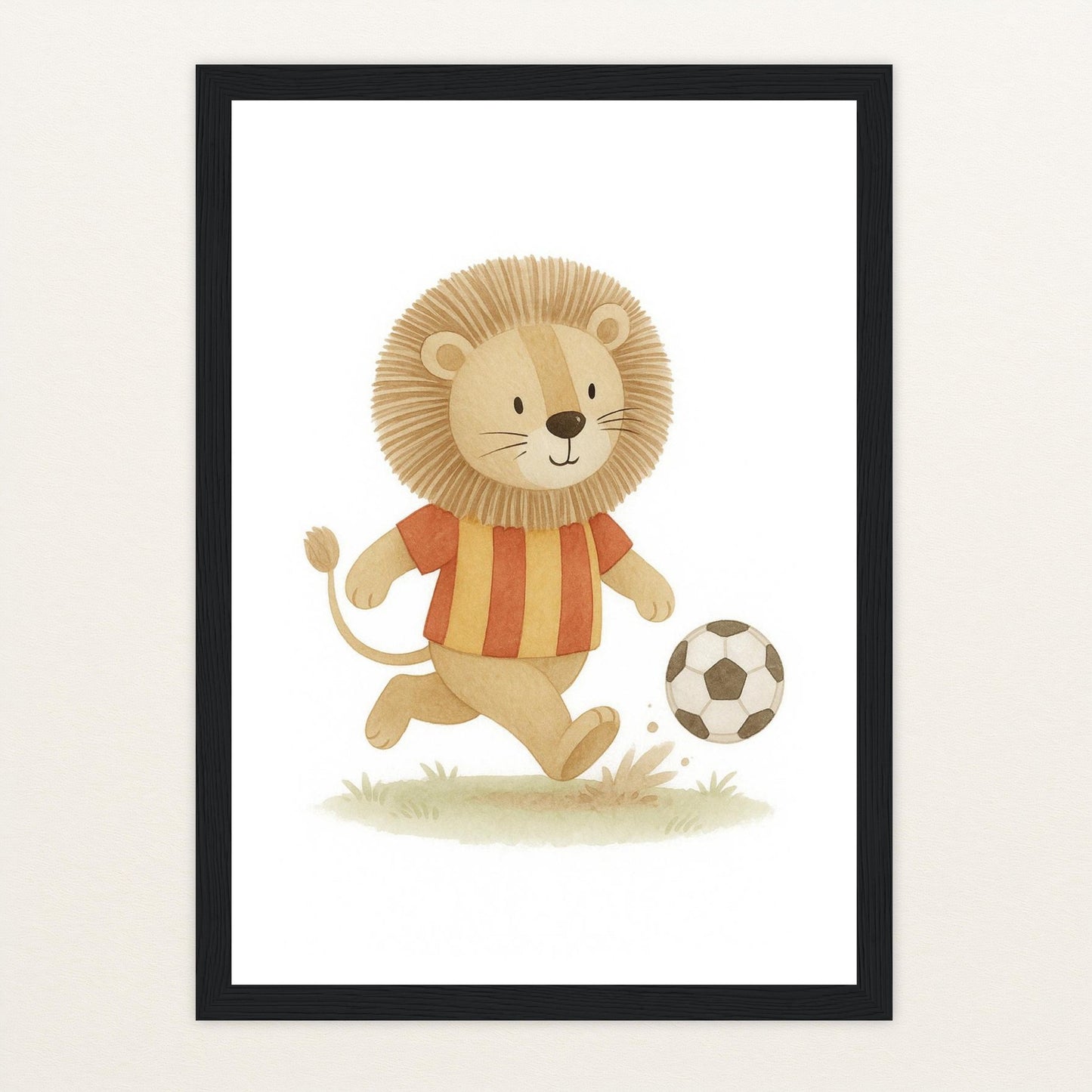 Leo der Löwe - Motiv: "Fußball" Poster mit Holzrahmen von tinylearner