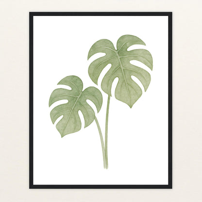 Monstera-Blätter Poster mit Holzrahmen von tinylearner