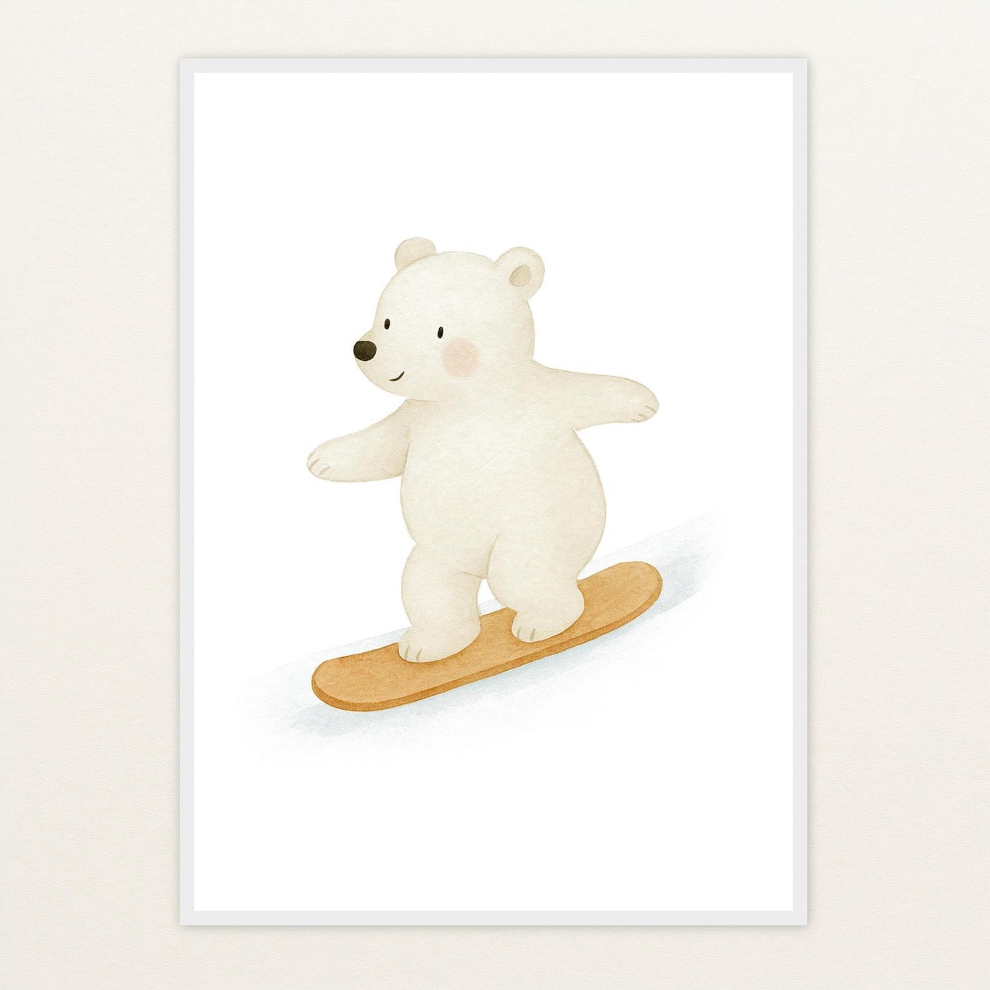 Pummel der Polarbär - Motiv: "Snowboard" Poster mit Holzrahmen von tinylearner