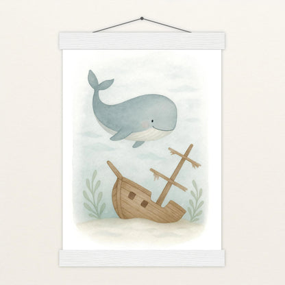 Willi der Wal - Motiv: "Schiffswrack" Poster mit Leisten von tinylearner