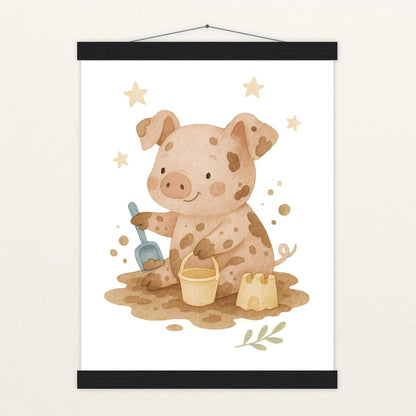 Susi das Schwein - Motiv: "Sandkasten" Poster mit Leisten von tinylearner