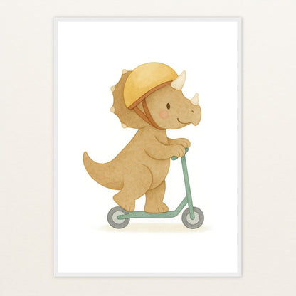 Dinosaurier Triceratops - Motiv: "Roller" Poster mit Holzrahmen von tinylearner