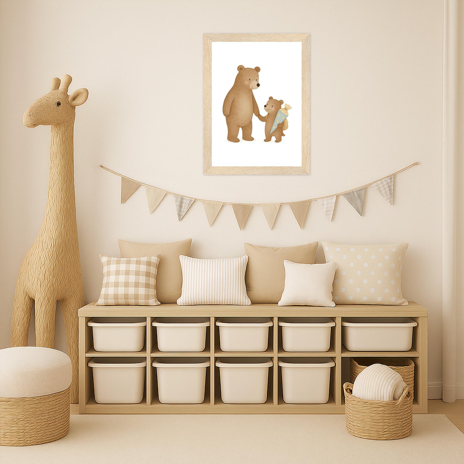 Balu der Bär - Motiv: "Schultüte" Poster mit Holzrahmen von tinylearner