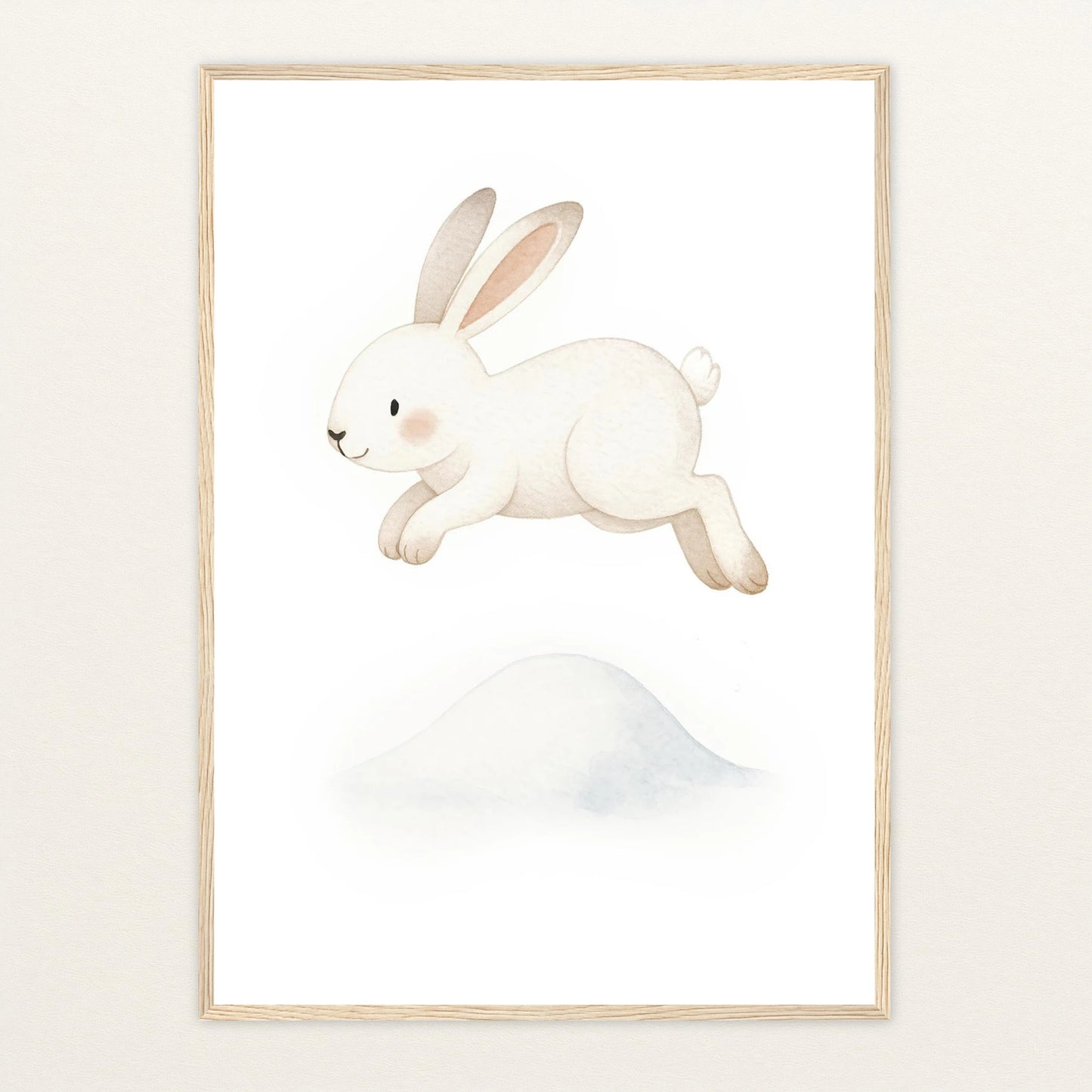 Sina der Schneehase - Motiv: "Schneehügel" Poster mit Holzrahmen von tinylearner