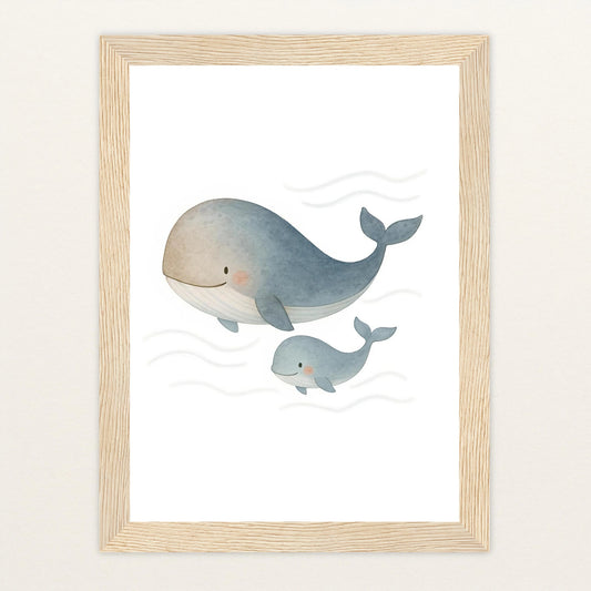 Willi der Wal - Motiv: "Familie" Poster mit Holzrahmen von tinylearner