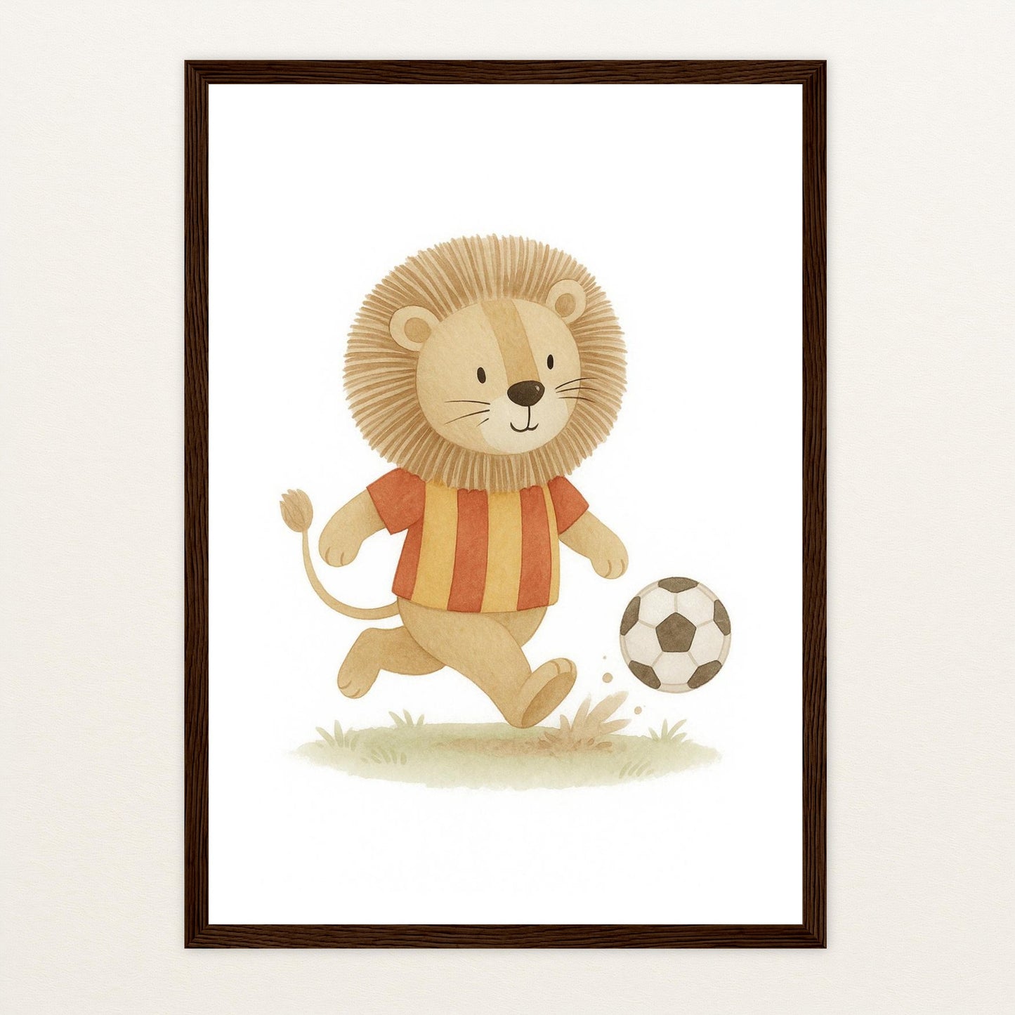 Leo der Löwe - Motiv: "Fußball" Poster mit Holzrahmen von tinylearner