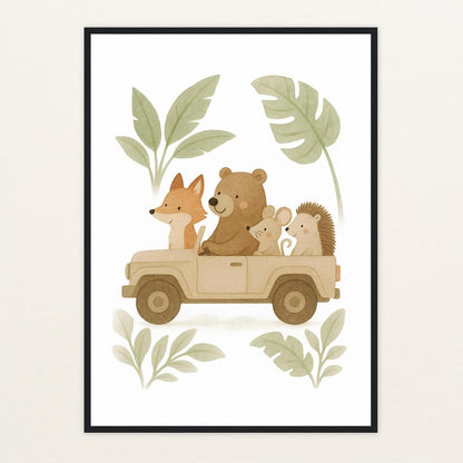 Tierfreunde - Motiv: "Safari" Poster mit Holzrahmen von tinylearner