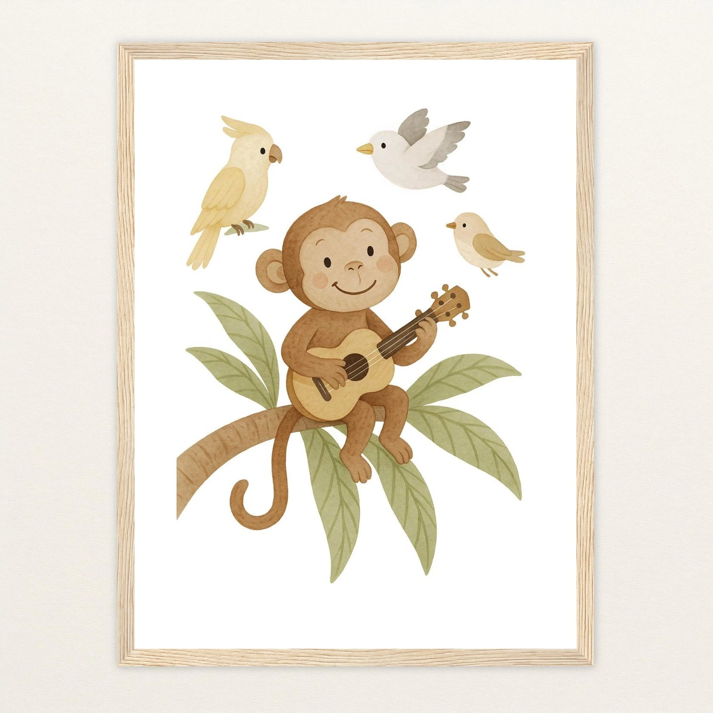 Aki der Affe - Motiv: "Ukulele" Poster mit Holzrahmen von tinylearner