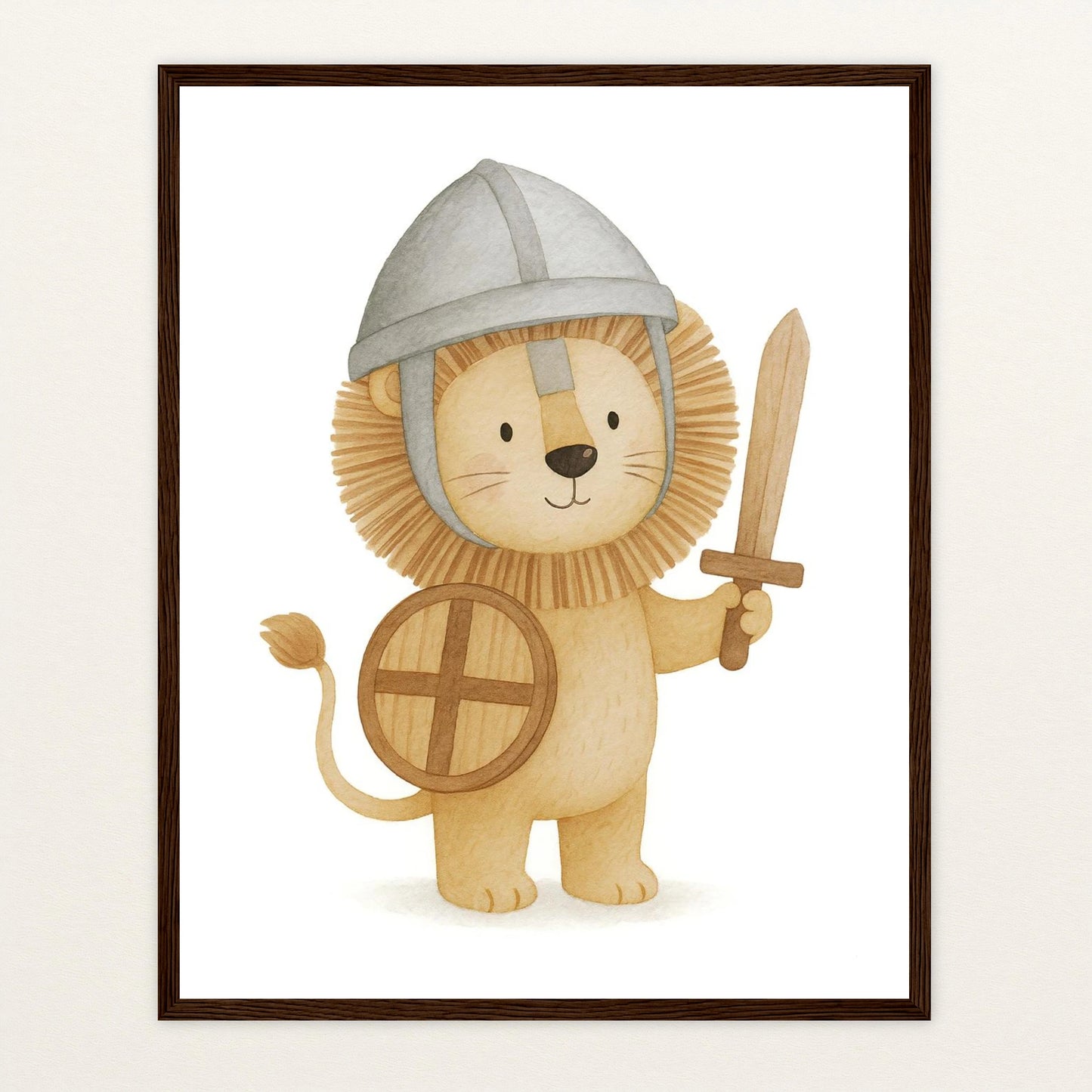 Leo der Löwe - Motiv: "Ritter" Poster mit Holzrahmen von tinylearner