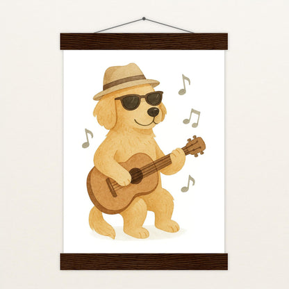 Hugo der Hund - Motiv: "Gitarre" Poster mit Leisten von tinylearner