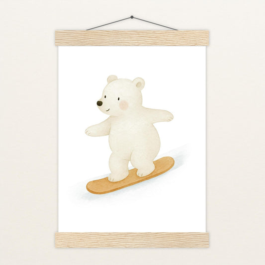 Pummel der Polarbär - Motiv: "Snowboard" Poster mit Leisten von tinylearner
