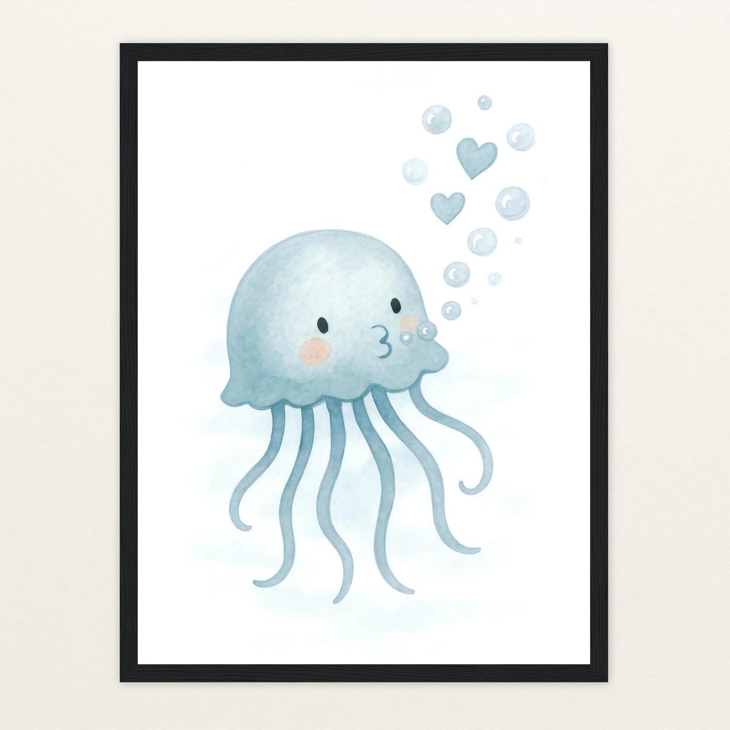 Quinn die Qualle - Motiv: "Luftblasen" Poster mit Holzrahmen von tinylearner