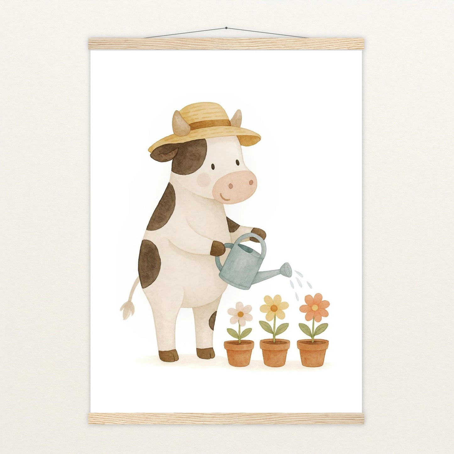 Klara die Kuh - Motiv: "Blumengießen" Poster mit Leisten von tinylearner